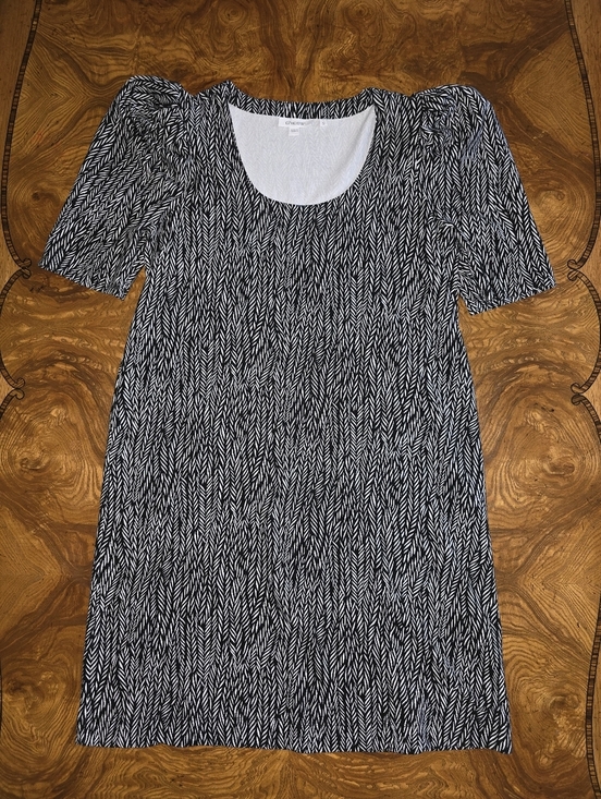 Chico's Dresses & Skirts - Chico's Zenergy Black Puffed Sleeves Abstract Lines Knit Dress Size 1 ( Medium)